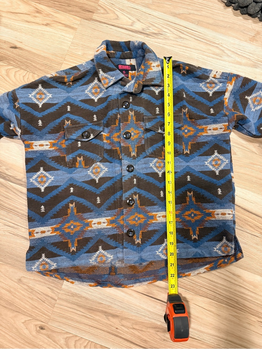 Aztec Pattern Button-Front Jacket - Brown & Blue - Picture 6 of 6